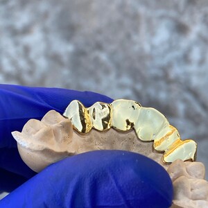 Real Solid 14K Gold Grillz Custom Fitted Full Diamond Dust Teeth Real