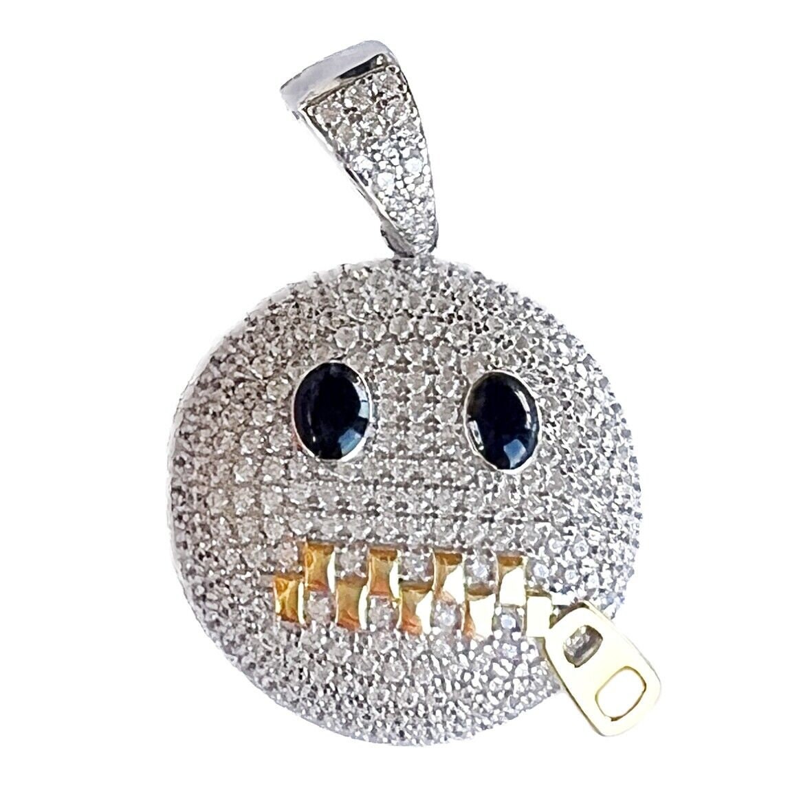 925 Sterling Silver Zipper Mouth Emoji Stop Snitching Iced CZ