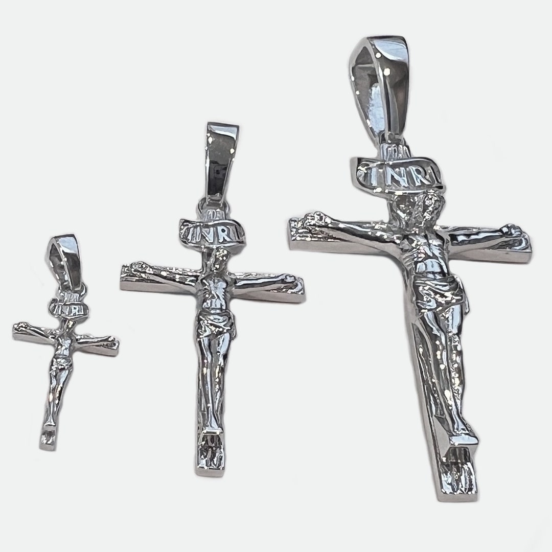 Real Solid 925 Sterling Silver Jesus Crucifix Cross Shiny Pendant Dije ...