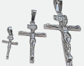 Real Solid 925 Sterling Silver Jesus Crucifix Cross Shiny Pendant Dije De Cruz