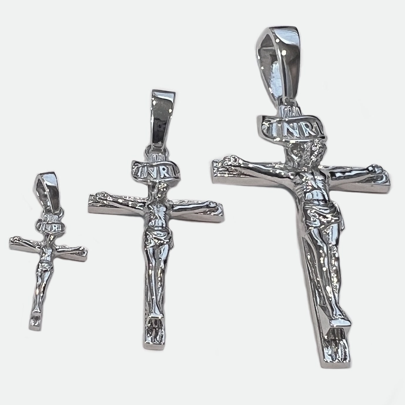 Real Solid 925 Sterling Silver Jesus Crucifix Cross Shiny Pendant Dije ...