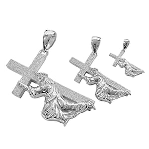925 Sterling Silver Jesus Carrying His Cross VVS Moissanite Pendant Iced Flooded Out