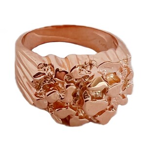 14K Rose Gold Plated over 925 Sterling Silver Nugget Ring Brutalist Pinky Size 6-12