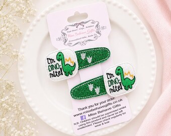 Dinosaurier Haarspangen Kinder Lustiges Geschenk Dino Grün Paar bestickt Accessoire