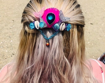 Mermaid Dream Barrette (sea shell barrette mermaid shell barrette mermaid rave headband blue shell rave hair clip purple mermaid hair clip)