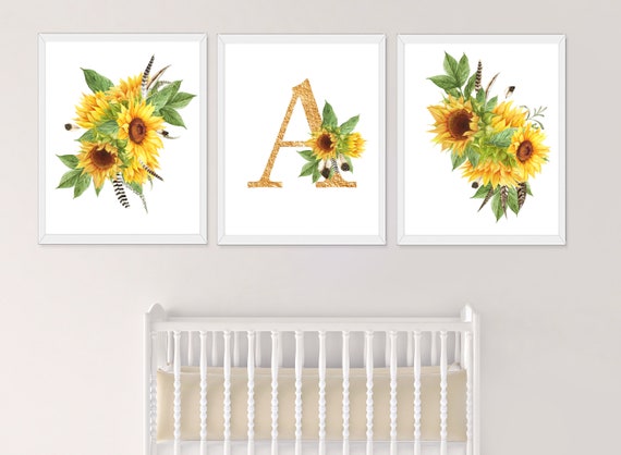 Sunflower Nursery Decor Sunflower Baby Nursery Sunflower Monogram Sunflower Baby Letter Sunflower Nursery Decor Sunflower Bedroom Print