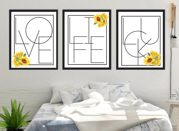 Love Print Love Wall Art Love Poster Love Printable Life Print Life Wall Art Living Room Sunflower Decor Sunflower Prints Download