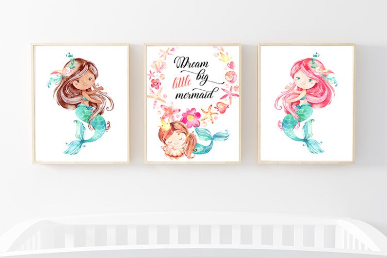 Mermaid Nursery Decor Mermaids Wall Art Mermaids Nursery Etsy