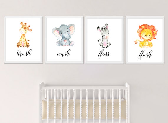 Kids Bathroom Safari Wall Art Safari Bathroom Prints Bathroom Etsy