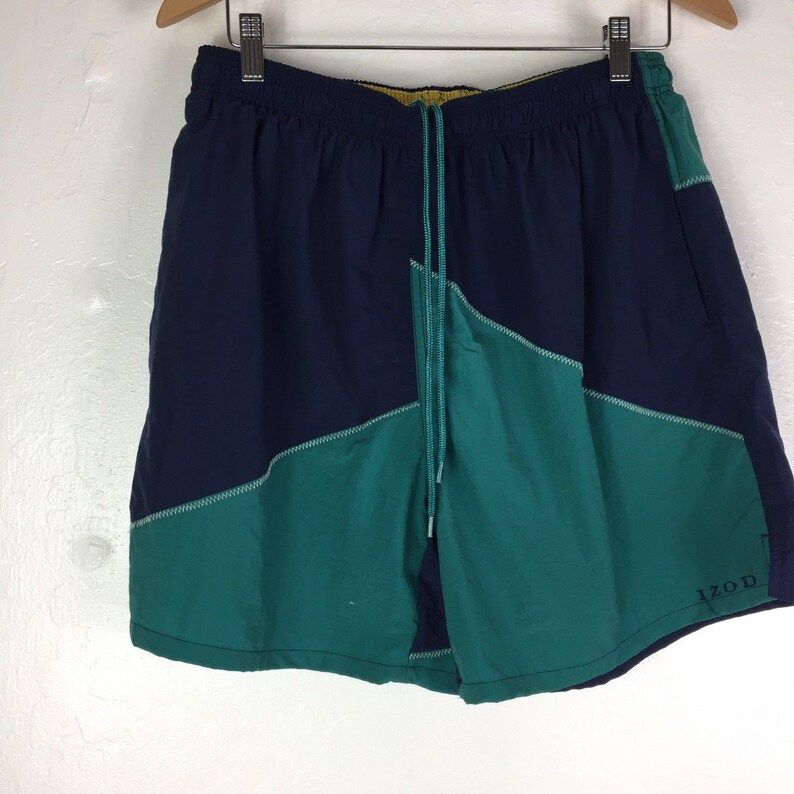 VTG IZOD Men/'s Color Block Swim Trunks Shorts Suit Blue /& Green