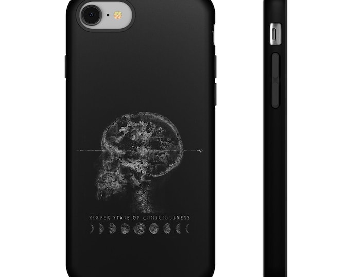Skull X-Ray with Moon Phases Phone Case | Black Protective Cover | Futuristic Anatomy Art