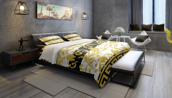 Elegant Fancy Floral Versace Style Bedding Set Duvet Cover And Etsy