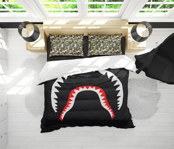 Shark Jaws X Camo Ape Duvet Cover And Pillow Sham Bedroom Decoration Home Decor Gift For Her Or Him - Shark Bedding Set Australia Shark Jaws X Camo Ape Duvet Cover And Pillow Sham Bedroom Decoration Home Decor Gift For Her Or Him - Shark Bedding Set Australia