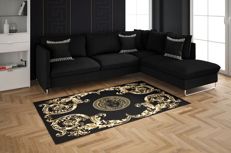 Medusa X Floral Border Area Rug Elegant Fancy Custom Etsy