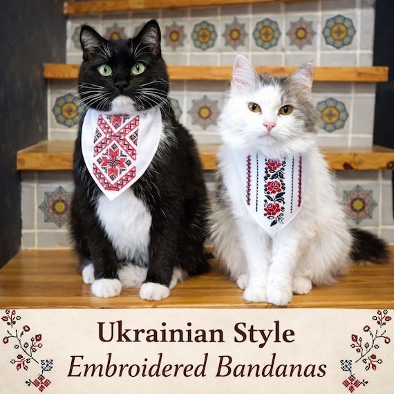 Ukrainian Embroidered Pet Bandana, Cross Stitch Dog Cat Bandana