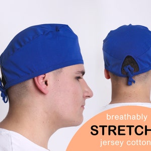 ROYAL BLUE Scrub Cap with PERSONALIZATION stretchy / Nurse Scrub Hat / Surgical Cap / Medical Scrub Cap / Female Scrub Cap / Male Scrub Cap