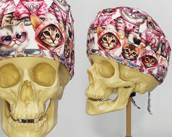 Gorro quirúrgico de gato: gorro quirúrgico de gatito rosa, bonito regalo para técnico veterinario, gorro de enfermera para amantes de los gatos, gorro quirúrgico con estampado animal, gorro médico divertido.