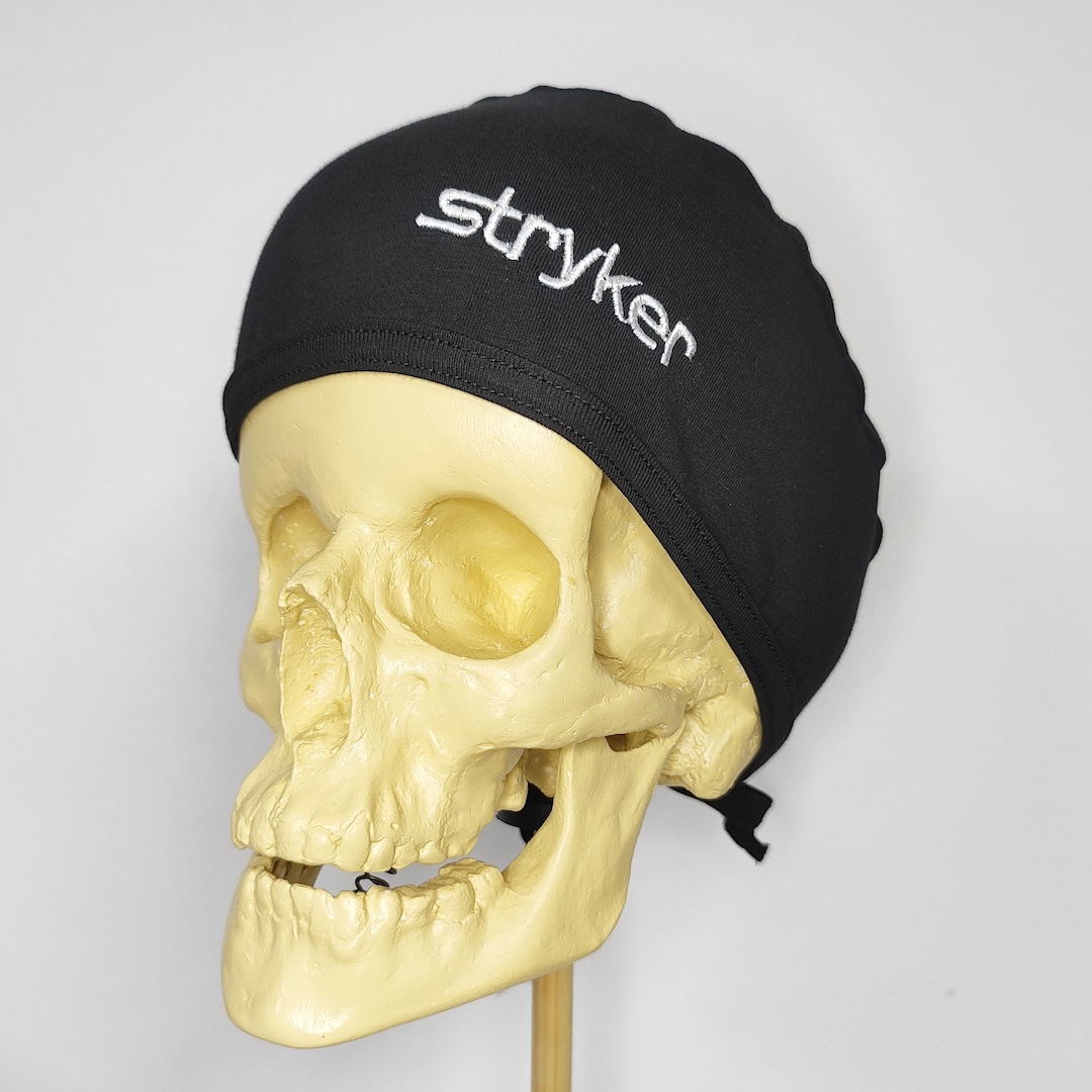 Black Stryker Embroidered Scrub Cap – Stretchy Tie-back