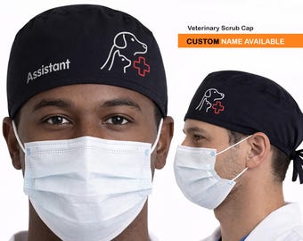 Veterinär Scrub Cap, Vet-Tech Scrub Cap, Hund Katze Scrubs Hut, Bestickte chirurgische Haube, personalisiertes Geschenk für chirurgische Krankenschwester