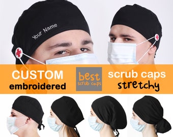 Custom embroidery, Surgeon gift, monogrammed Scrub Cap, specialty name icon, surgical hat with personalization, regular surgical caps
