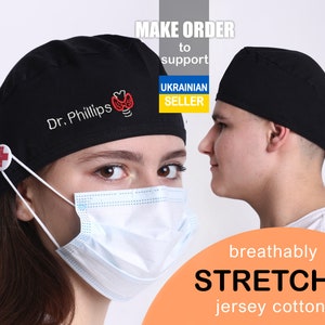Customized Thyroid gland monogrammed Scrub Cap with embroidery PERSONALIZATION stretchy