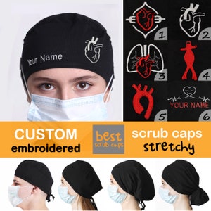 Cardiovascular surgeon, Cardiovascular system, embroidered Surgical Cap, Stretchy Scrub Cap, custom embroidery of name & logo, Human anatomy