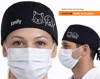 Dog & Cat Scrub Cap, Embroidered Veterinary Surgical Cap for Vet Tech