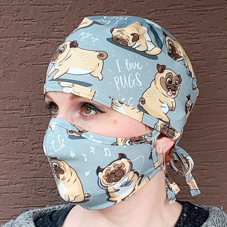 Scrub Cap PUGS DOGS Washable Elastic Funny Surgical cap / Etsy