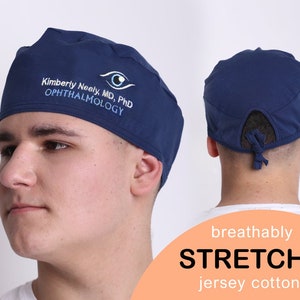 OPHTHALMOLOGY embroidery Surgical Cap with Buttons, Stretchy Scrub Cap, Scrub Hat, Scrub Cap custom embroidery name and logo, cotton