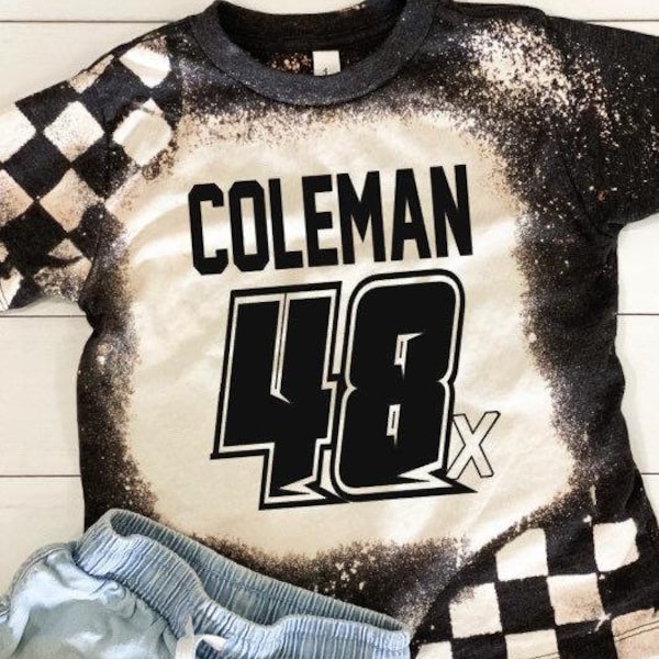 Infant toddler race tee, dark grey bleached personalized racing number, dirt track design, name and number, race car, motocross youth Tshirt