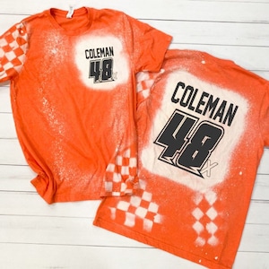 Personalized Front and Back Racing Shirt Bleached Black Unisex Tshirt Dirt Track Motocross Dirt bike Race Tee Checkered Flag Bleached