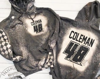 Bleached Racing Hoodie: Personalized Name & Number, Checkered Flag Apparel