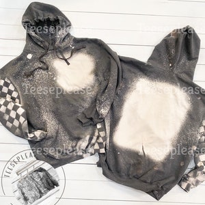 Bleached blank pocket design/back race hooded sweatshirt checkered sleeve unisex hoodie