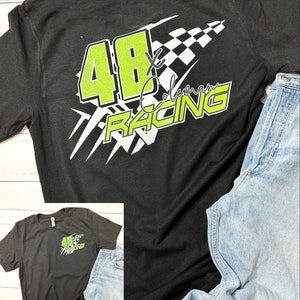 Race Tshirt Front and Back Personalized Design Black Unisex Tshirt Dirt Track Motocross Dirt bike Race Tee Checkered Flag DTG