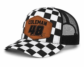 Personalized Racing Hat | Custom Name & Number Checkered Trucker Hat