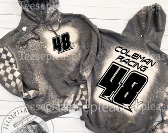 Gepersonaliseerde racehoodie, hoodie aangepaste naamnummer, motorcrosssweater, gebleekte geblokte vlag hoodie, crossmotor raceshirt