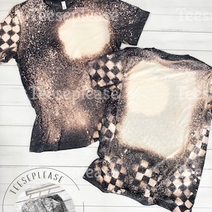 Blank Pocket Design Bleached blank checkered sleeve race unisex T-shirt