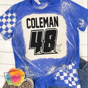 Personalized Racing Bleached Blue pick your color Unisex Tshirt Dirt Track Motocross Dirt bike Race Tee Checkered Flag Bleached