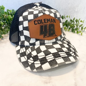Personalized Racing Hat | Custom Name & Number Checkered Trucker Hat