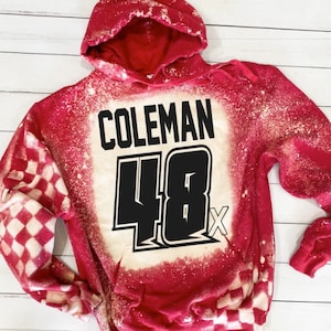 Red Personalized Crewneck Racing Bleached Red Unisex Sweatshirt Dirt Track Motocross Dirt Bike Race Car Truck Checkered Flag Bleached Tee