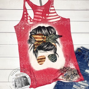 American 4th of July Bleached Tank Top, USA Patriotic Red Racerback Tank