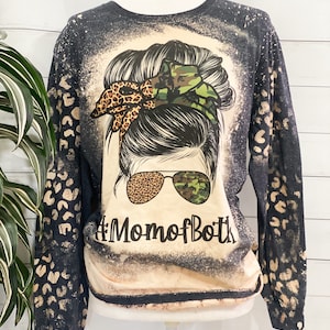 Mom Of Both Bleached Leopard  Longsleeve Tshirt