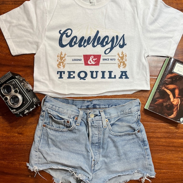 Cowboys & Tequila Cropped Graphic T-Shirt