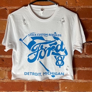 Detroit Muscle Crop Top – Vintage Distressed Car Graphic Tee