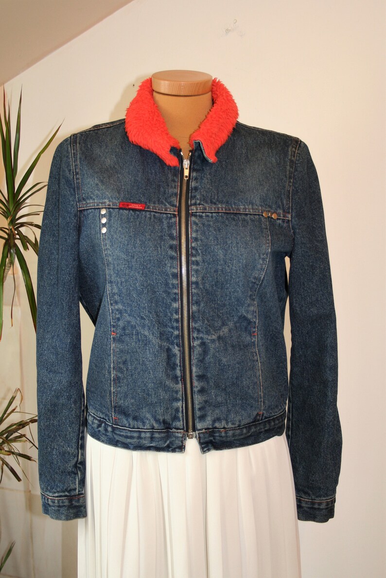 Vintage 90s Fur Lined Mock Denim Jacket/ ONLY/ Style Etsy