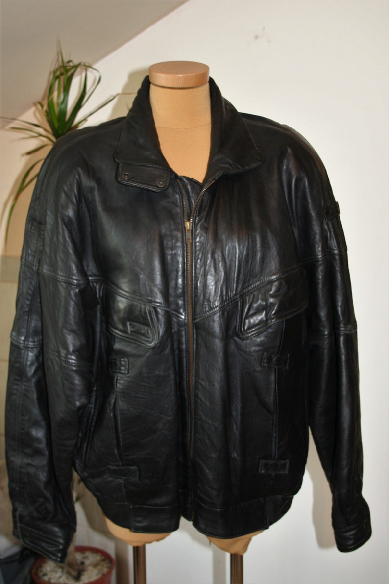Black Leather Jacket 1990s European Vintage Zipper Jacket | Etsy