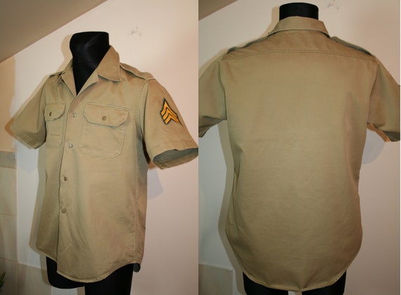 Army Shirt, U.S.A. Vintage Army Khaki Short-Sleeve