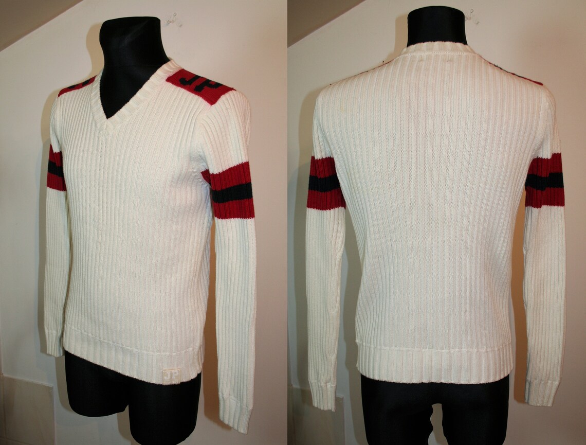 Vintage JEAN PAUL Sweater/ Jumper White & Red Men's | Etsy