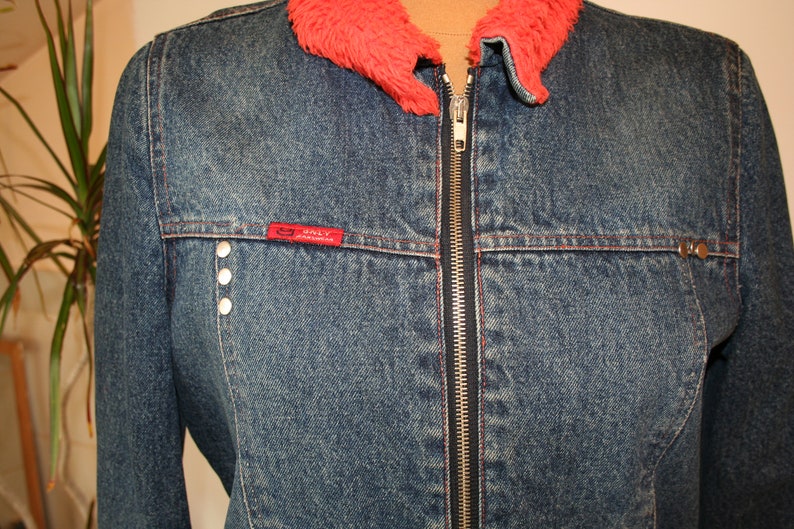 Download Vintage 90s Fur Lined Mock Denim Jacket/ ONLY/ Style: | Etsy