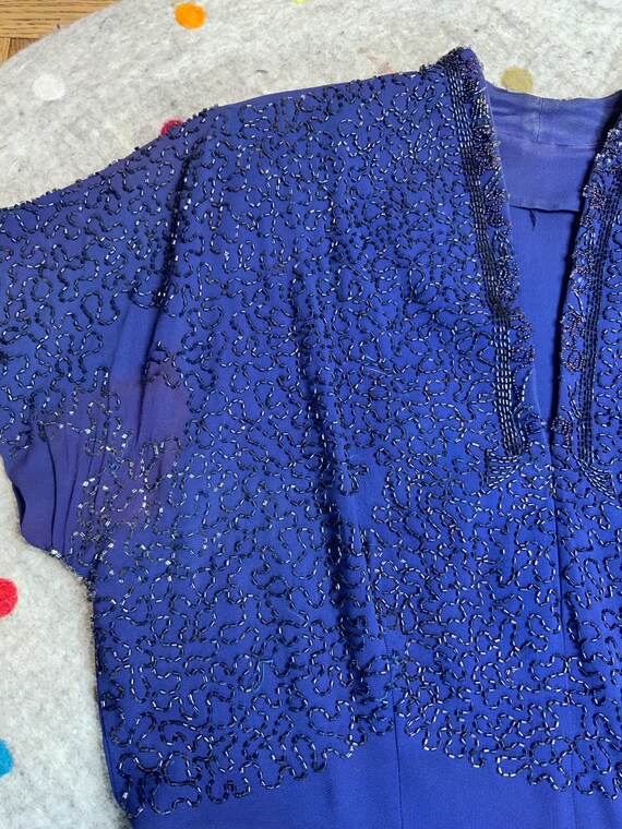 1940s Blue Jewel Tone Cocktail Dress Gem